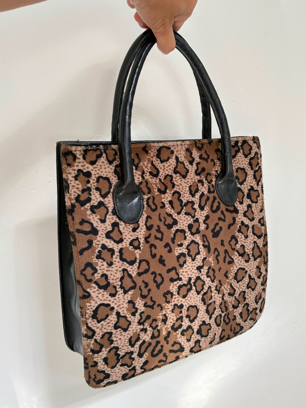 Vintage 1990s Leopard Leather Tote Handbag